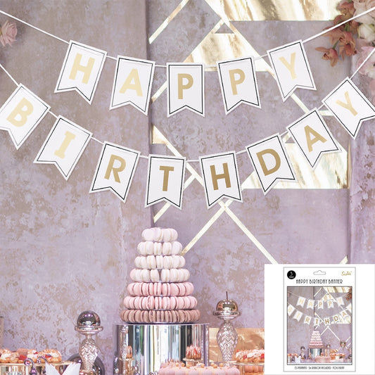 WHITE & GOLD FOIL BIRTHDAY BUNTING