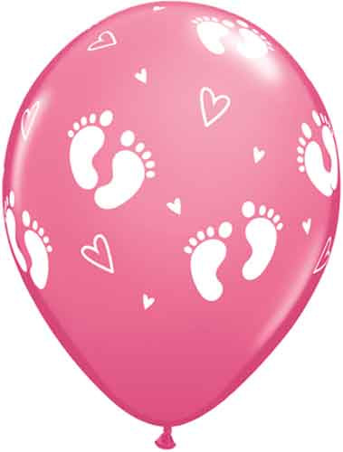 11" PRINT BABY FOOTPRINT ROSE LATEX BALLOONS PACK OF 50