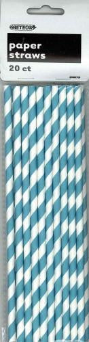 TEAL STRIPES PAPER STRAWS PACK OF 20