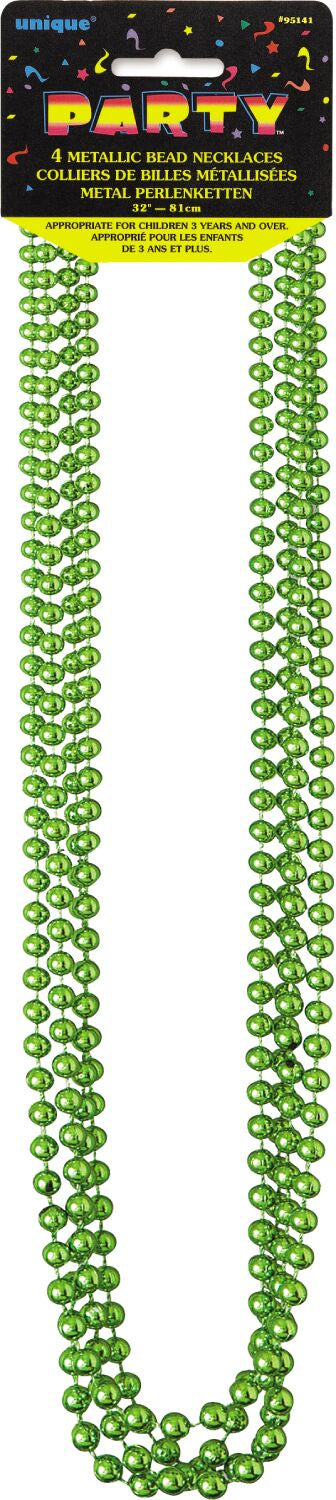 Lime Metallic Bead Necklace Pack Of 4