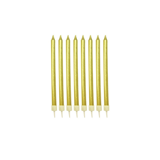 Gold Metallic Birthday Cake Candles with Holders 12.5cm – 12 Pack