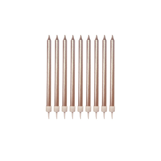 Rose Gold Metallic Birthday Cake Candles with Holders 12.5cm – 12 Pack