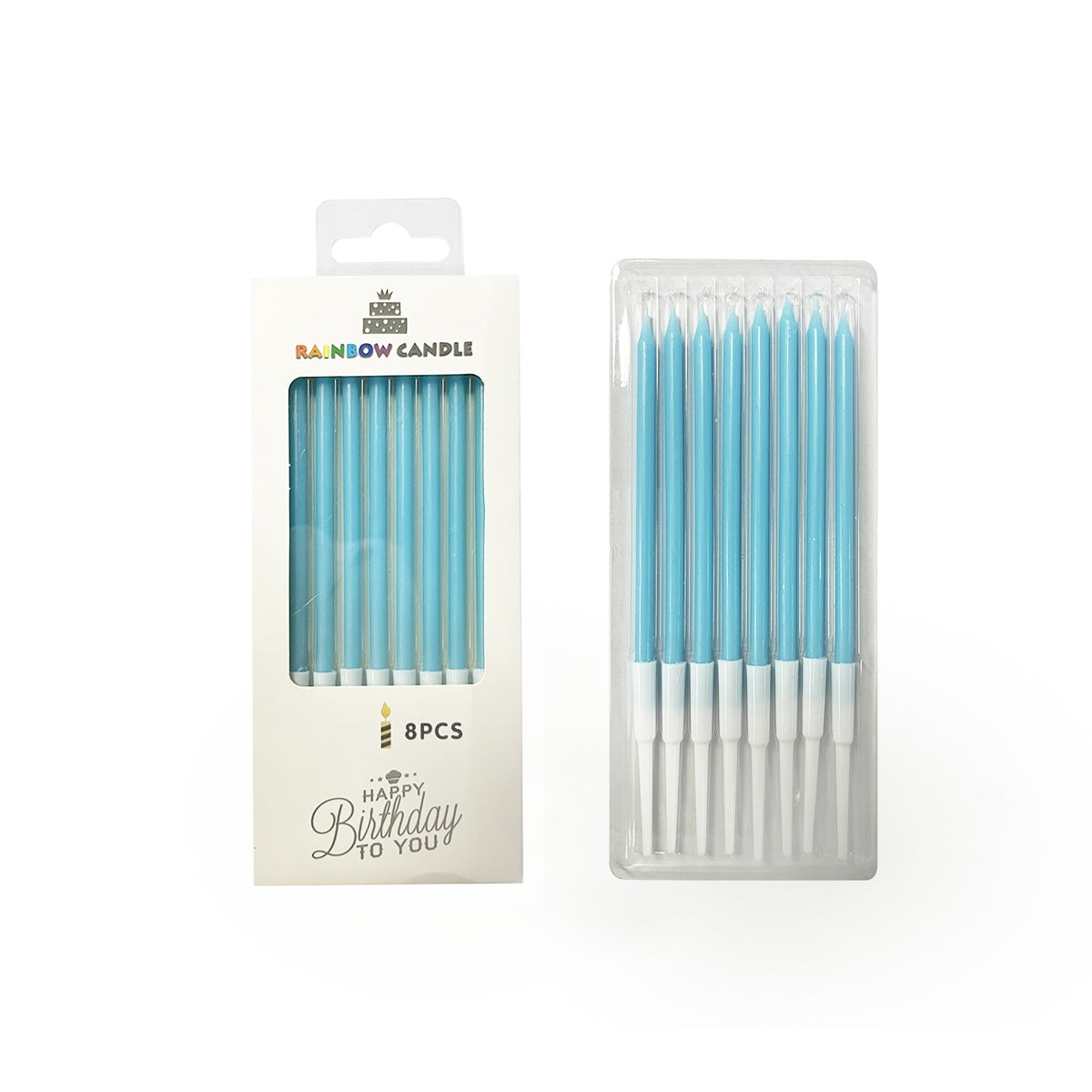 Blue Rainbow Birthday Cake Candles 13.5cm – 8 Pack
