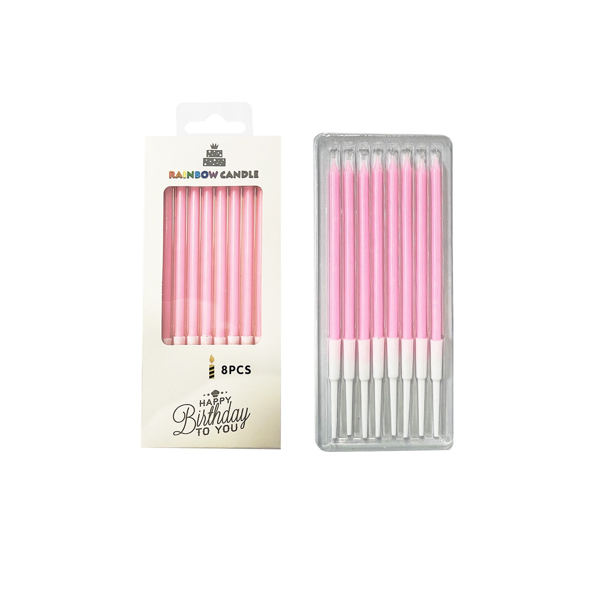 Pink Rainbow Birthday Cake Candles 13.5cm – 8 Pack