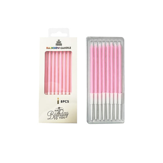 Pink Rainbow Birthday Cake Candles 13.5cm – 8 Pack