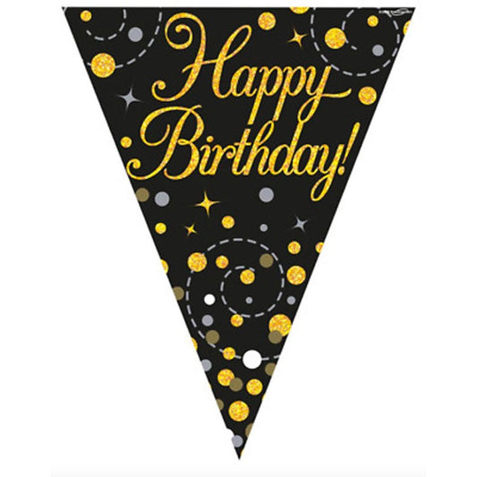 Sparkling Fizz Black Flag Bunting 3.9m Happy Birthday