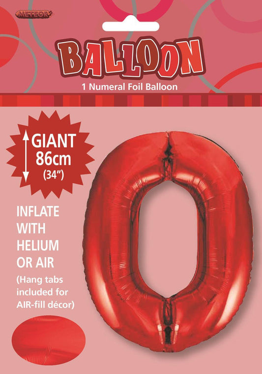 Red "0" Numeral Foil Balloon 86cm (34")