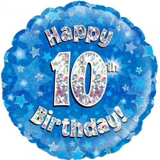 Foil Balloon 18"(45cm) Blue Holographic Happy 10th Bday