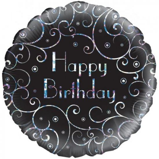 Happy Birthday Black Silver Swirls Oaktree 228496 Round P1