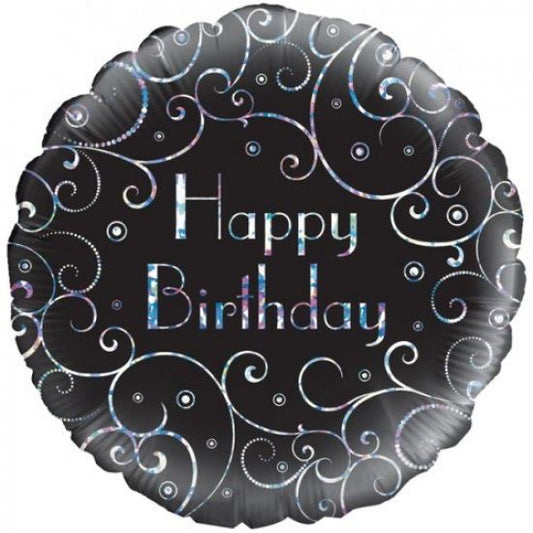 Happy Birthday Black Silver Swirls Oaktree 228496 Round P1