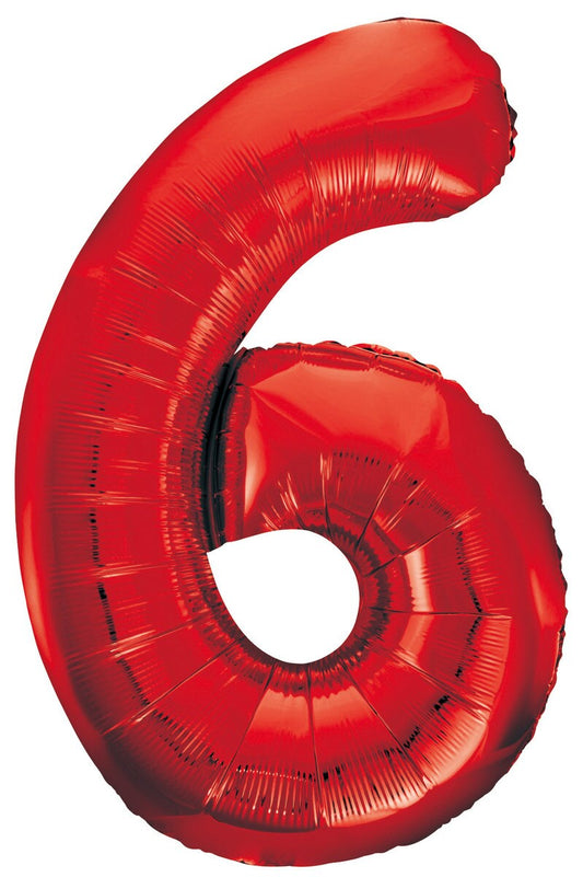 Red "6" Numeral Foil Balloon 86cm (34")