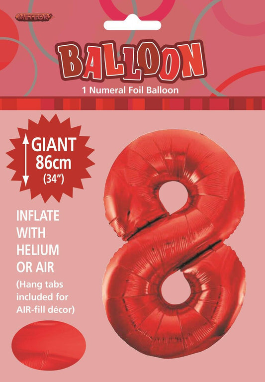 Red "8" Numeral Foil Balloon 86cm (34")
