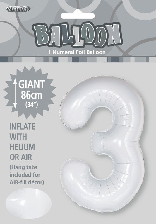 Large Foil Number Balloon 34"(86cm) White 3