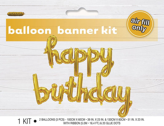 HAPPY BIRTHDAY FOIL BALLOON BANNER - GOLD