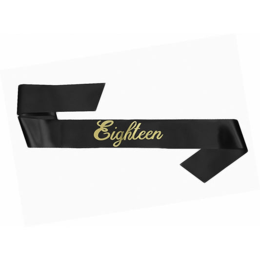 18th Birthday Sash for Women - Black Glitter Birthday Sash | 18 Birthday Party Accessories for Her