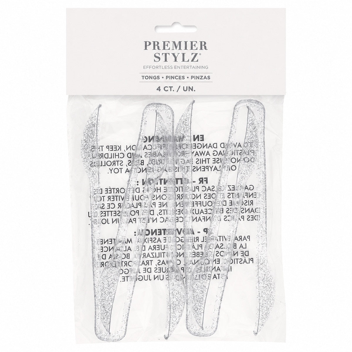 Silver Glitter Reusable Plastic Tongs – 4 Pack