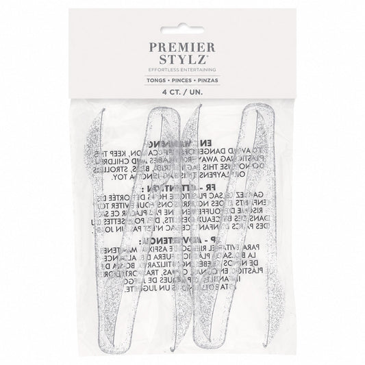 Silver Glitter Reusable Plastic Tongs – 4 Pack