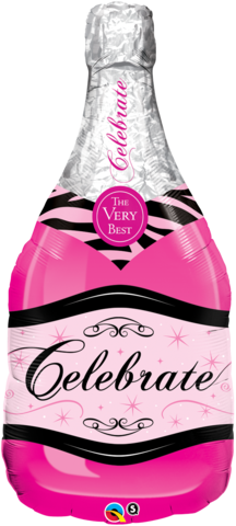 Large Foil Supershape Balloon Bottle Celebrate Pink Bubbly Wine 39"