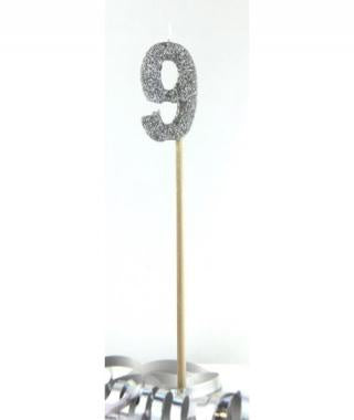 Silver Glitter Long Stick Candle #9