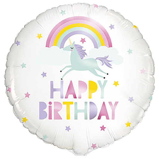 Rainbow Unicorn Happy Birthday 45cm (18") Foil Balloon Packaged