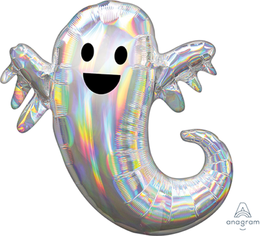SuperShape Iridescent Holographic Ghost P45 – Shiny Ghost-Shaped Balloon – Perfect for Halloween Parties, Haunted House Decor, and Spooky Celebrations