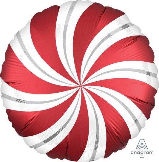 45cm Standard Satin Sangria Red Candy Cane Swirls – Self-Sealing Foil Balloon