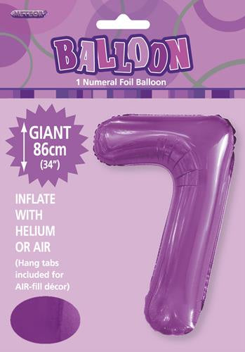 LARGE FOIL NUMBER BALLOON 34"(86CM) PURPLE 7
