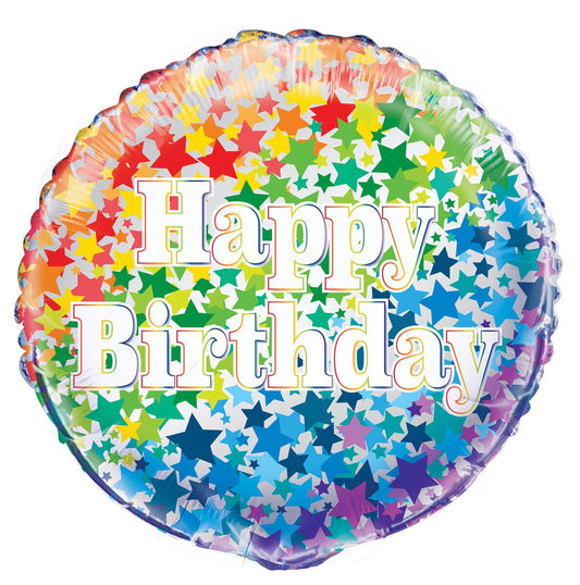 Rainbow Stars "Happy Birthday" 45cm (18") Foil Balloon Packaged