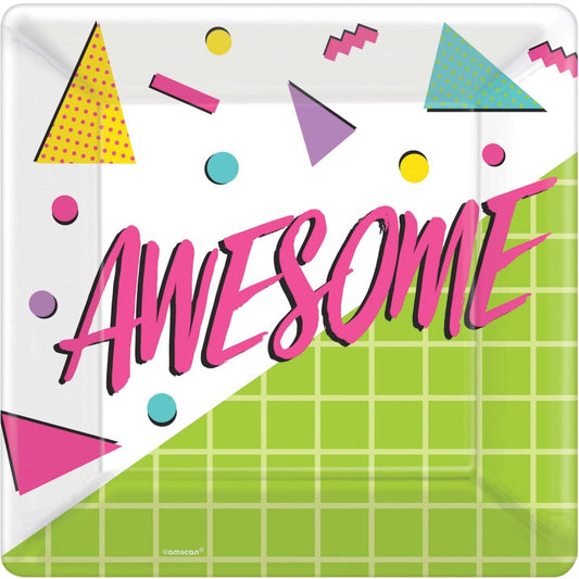 AWESOME PARTY 80'S  SQUARE PAPER PLATES 25CM
