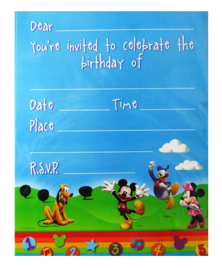 Mickey Mouse Invitations Pack Of 8
