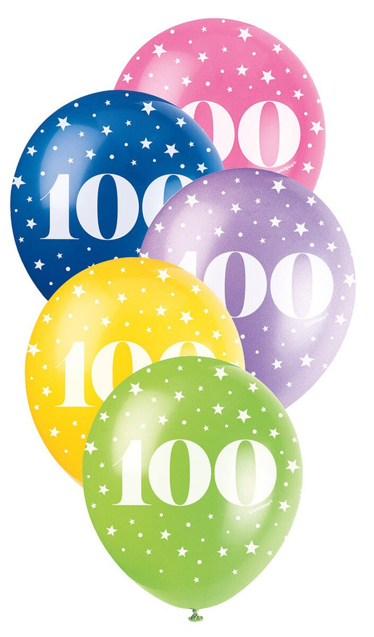 100th Birthday Pearl Latex Balloons 12" (30cm) – 5 Pack