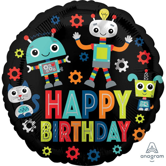 Foil Balloon 45cm Standard Happy Birthday Robots