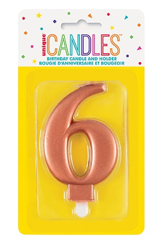 Metallic Rose Gold Birthday Candle - Number 6