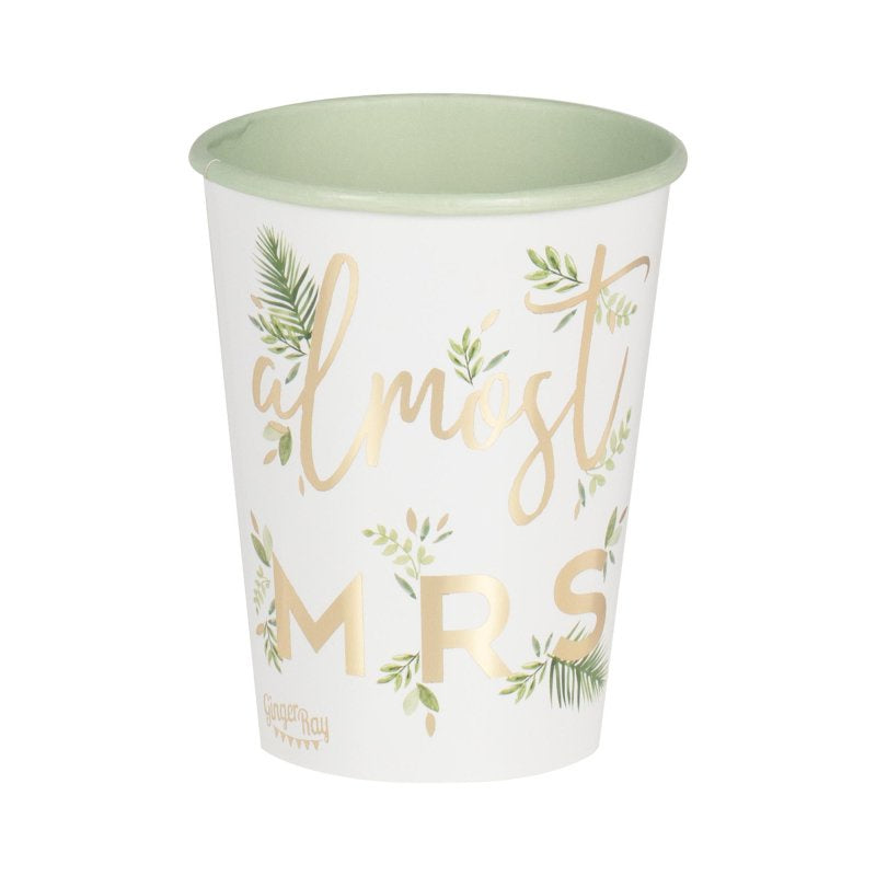 Botanical Hen Party Gold Foiled 'Almost Mrs' Paper Cups