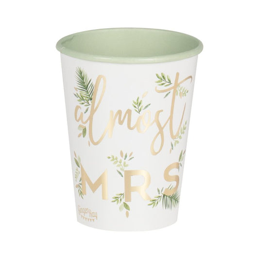 Botanical Hen Party Gold Foiled 'Almost Mrs' Paper Cups