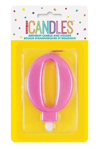 METALLIC PINK BIRTHDAY CANDLE - NUMBER 0
