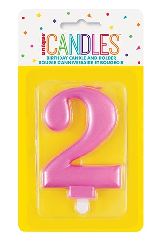 Metallic Pink Birthday Candle - Number 2