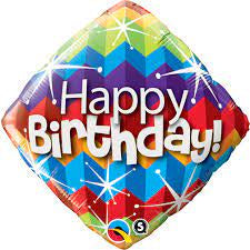 BDAY ZIG ZAGS & STARBURSTS FOIL BALLOON 18''