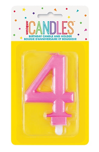 METALLIC PINK BIRTHDAY CANDLE - NUMBER 4