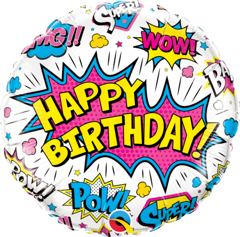 Bday Super Hero White 18'' Foil Balloon