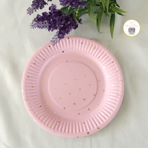 Pink Dotty 18cm Paper Plate with Gold Foiled Pack of 12