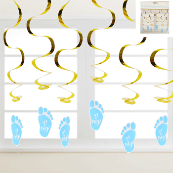 Baby Shower Blue Swirl Decorations Pack Of 6