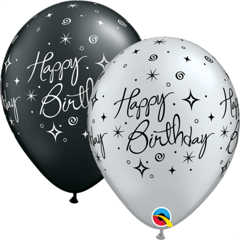 11" Print Birthday Elegant Black And Silver Latex Balloons Pack Of 50