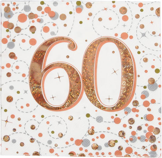 Sparkfizz Rose Gold Napkin 60th Pack Of 16