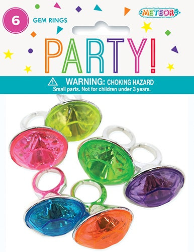 Toy Large Gem Rings Pack Of 6