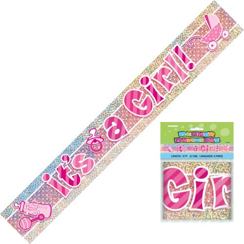 Its A Girl Baby Shower Prism Foil Banner
