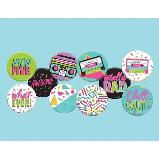 AWESOME PARTY 80'S BUTTON BADGES