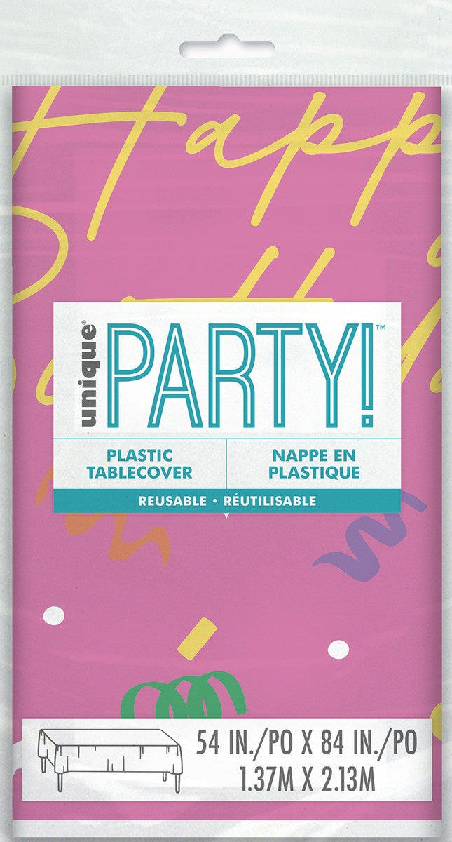 Colourful Cake Tablecover – 54" x 84" Plastic Tablecloth for Parties – Reusable & Disposable – Fun Cake Design – Birthday Tablecloth for Kids & Adults