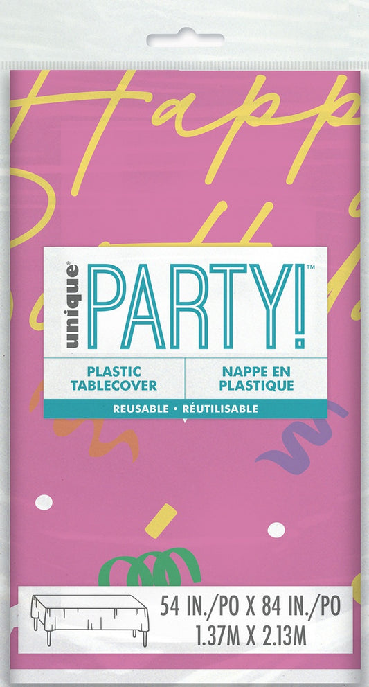 Colourful Cake Tablecover – 54" x 84" Plastic Tablecloth for Parties – Reusable & Disposable – Fun Cake Design – Birthday Tablecloth for Kids & Adults