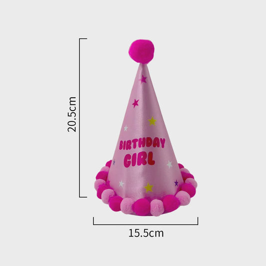 Pom Pom Party Hat – Birthday Girl (20.5 × 15.5cm)